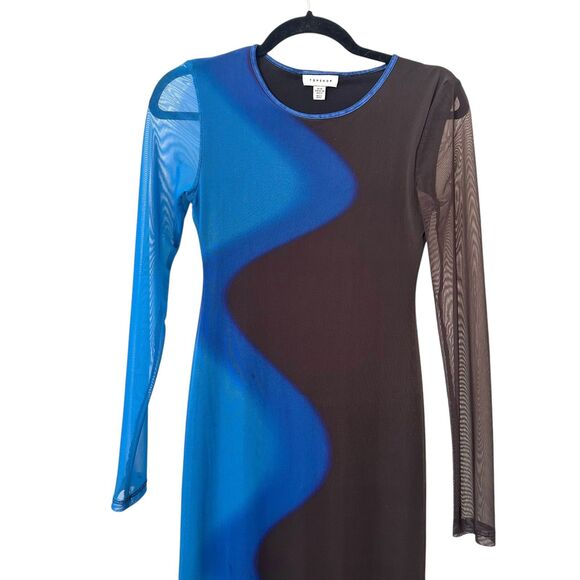 TOPSHOP Mesh Abstract Bodycon Midi Dress‎ Sz 0-2 - Picture 5 of 7